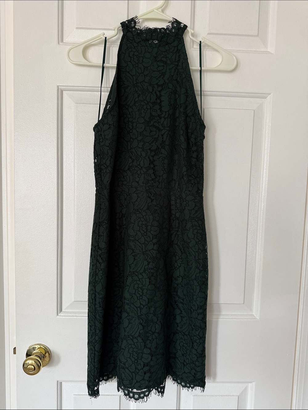 BB Dakota Dark Green Lace Halter Midi Dress
